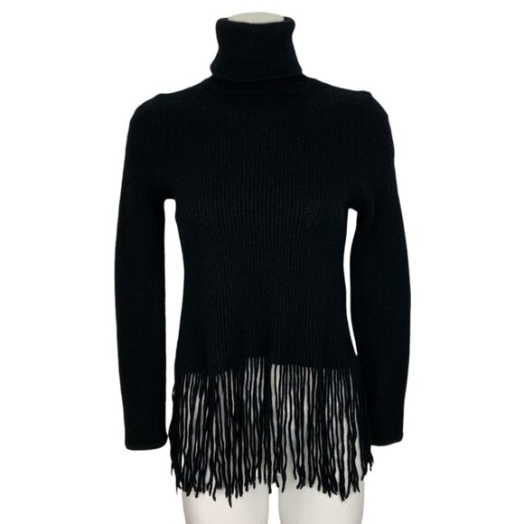 Zimmermann Fringed Cashmere-Blend Sweater ZS/2 US/M Black Turtleneck DEFECT - Picture 1 of 12